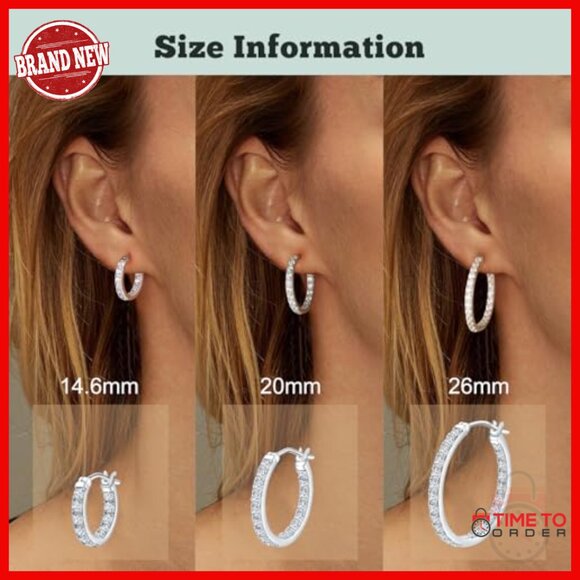 Sterling Silver Gold Plated Cubic Zirconia Hoop Earrings 14mm/20mm/26mm - Picture 6 of 7